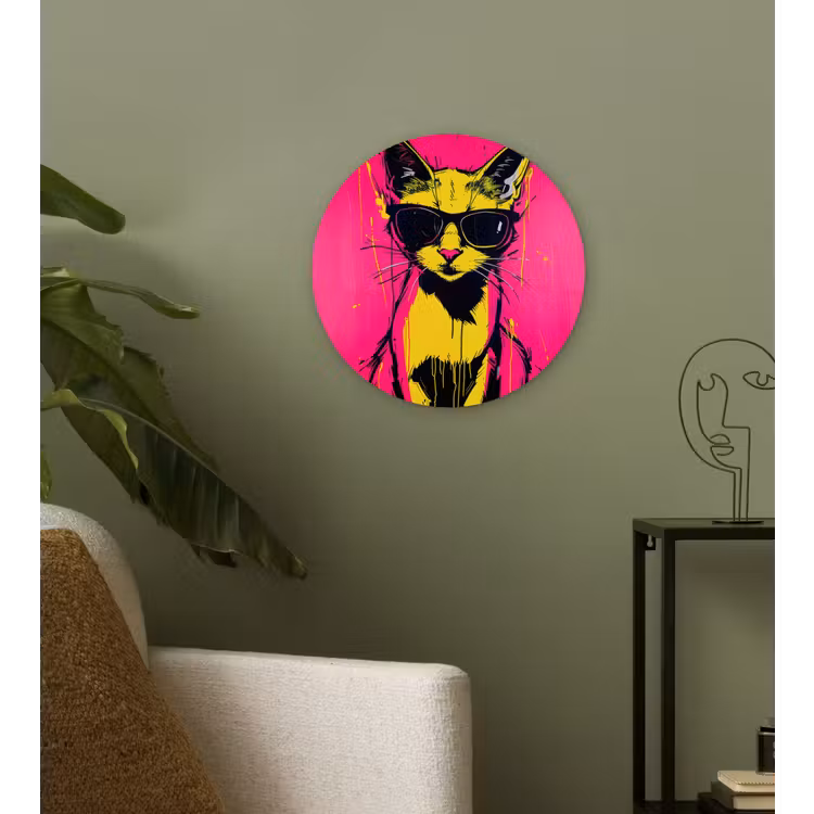 Wandcirkel - Glas - Kat - Art - Zonnebril - Roze — 3