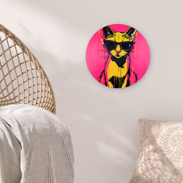 Wandcirkel - Glas - Kat - Art - Zonnebril - Roze — 5
