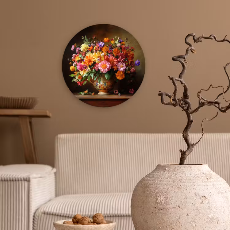 Wandcirkel - Glas - Kleuren - Boeket - Vaas - Hout — 2