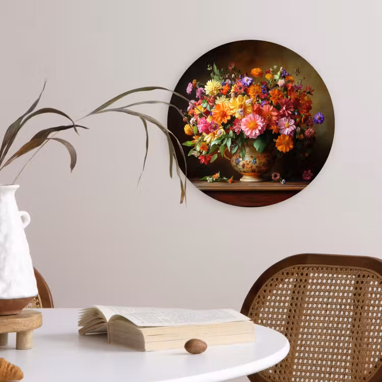 Wandcirkel - Glas - Kleuren - Boeket - Vaas - Hout — 4