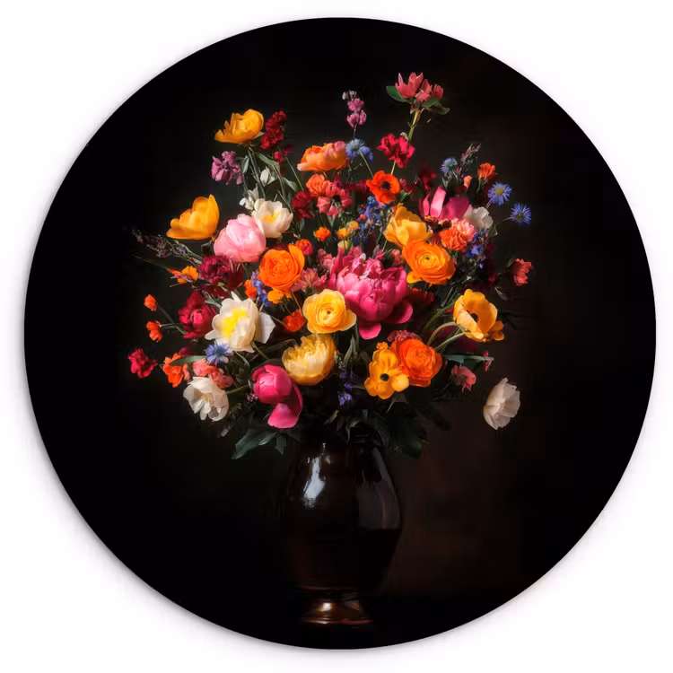 Wandcirkel - Glas - Kleurrijk - Boeket - Vaas - Donkerbruin — 1