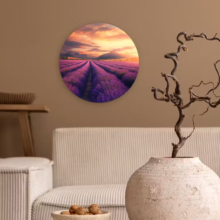 Wandcirkel - Glas - Lavendelveld - Zonsondergang - Paars — 2