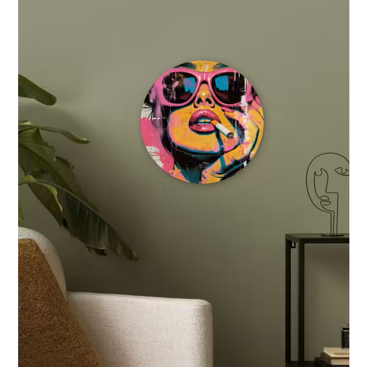 Wandcirkel - Glas - Portret - Vrouw - Abstract - Zonnebril — 3