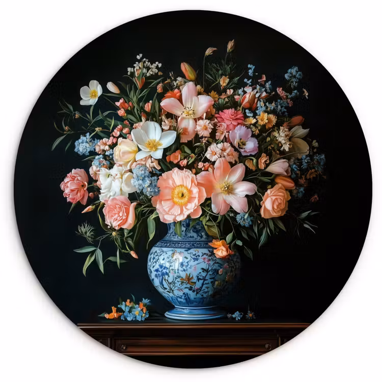 Wandcirkel - Glas - Roze - Bloemen - Vaas - Kleuren — 1