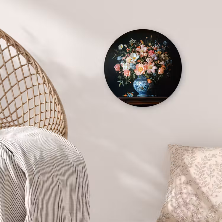 Wandcirkel - Glas - Roze - Bloemen - Vaas - Kleuren — 5
