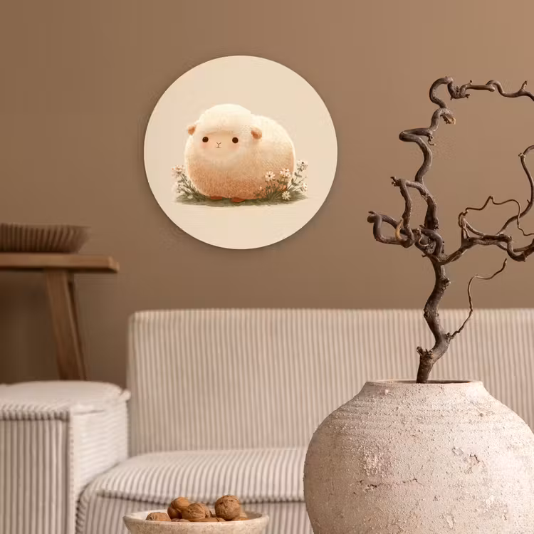 Wandcirkel - Glas - Schaap - Beige - Bloemen — 2