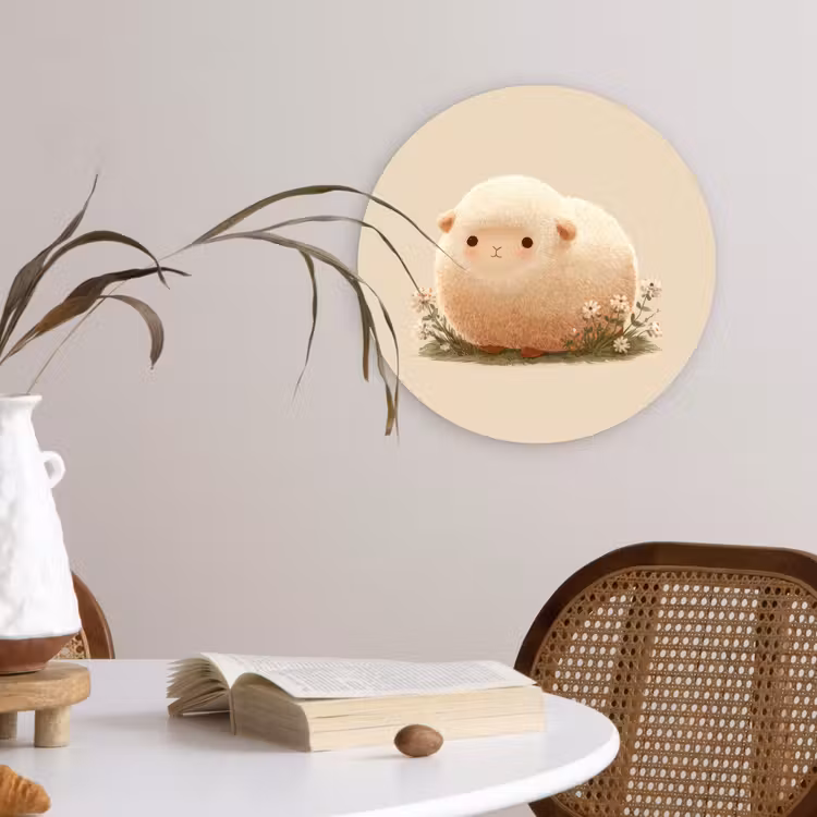 Wandcirkel - Glas - Schaap - Beige - Bloemen — 4