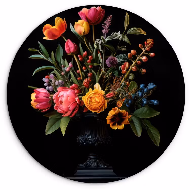 Wandcirkel - Glas - Tulpen - Bessen - Boeket - Vaas — 1