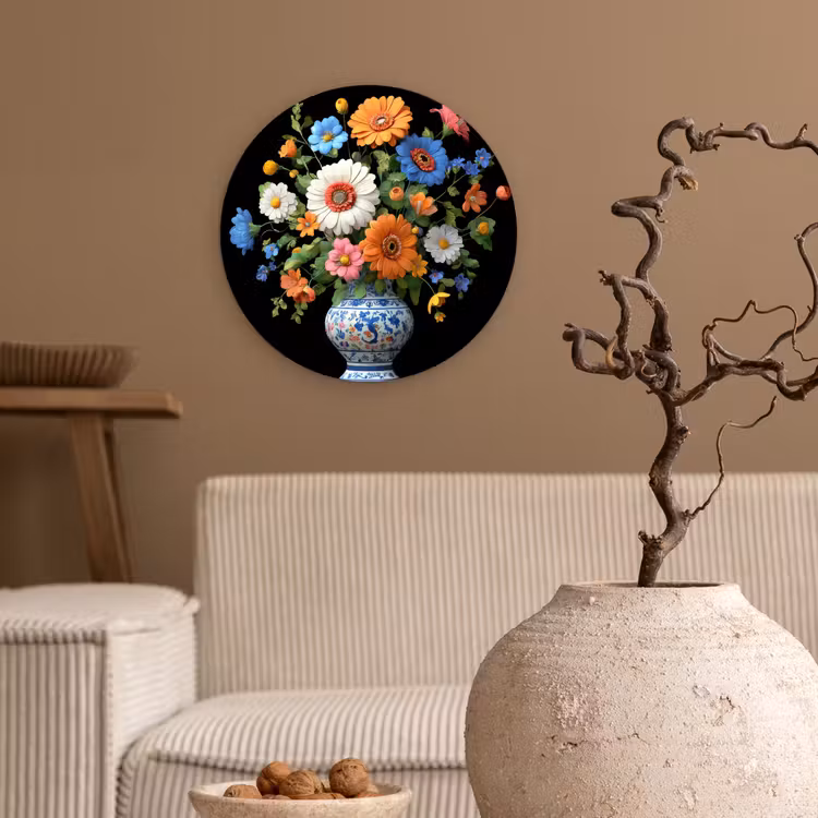 Wandcirkel - Glas - Vaas - Boeket - Bloemen - Kleur — 2