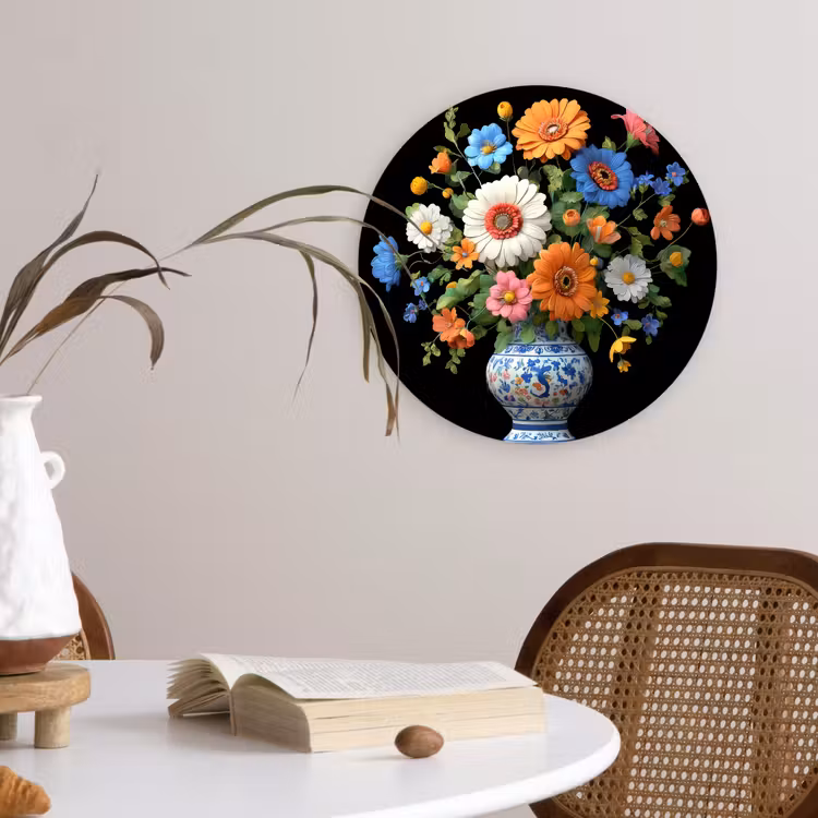 Wandcirkel - Glas - Vaas - Boeket - Bloemen - Kleur — 4