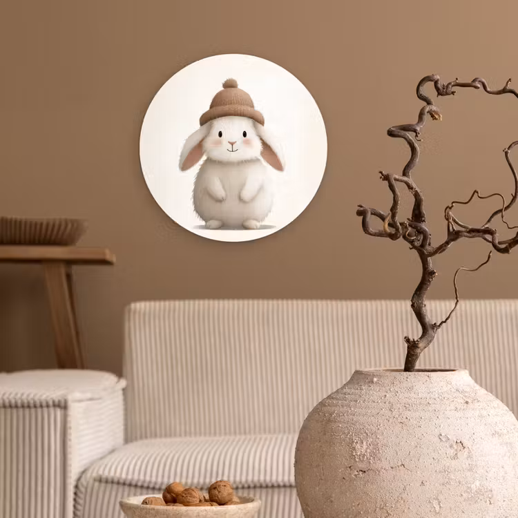 Wandcirkel - Glas - Konijn - Muts - Oren - Beige — 2