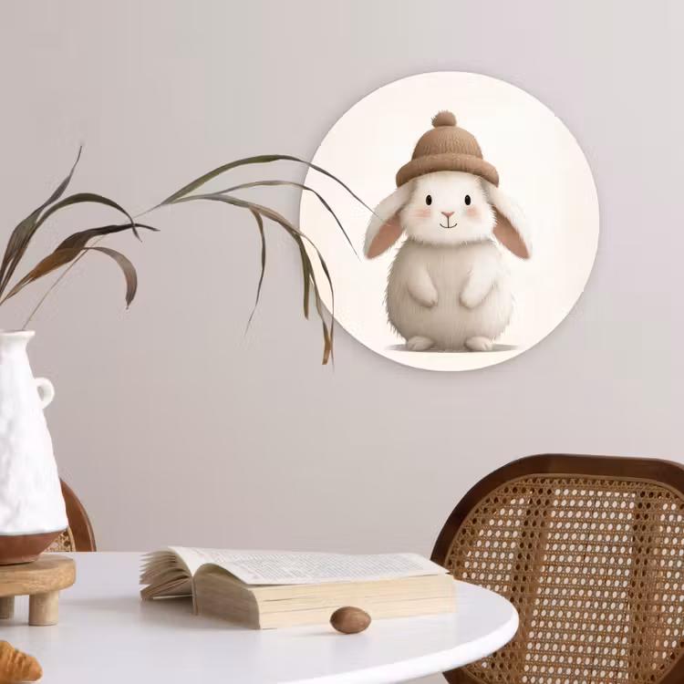 Wandcirkel - Glas - Konijn - Muts - Oren - Beige — 4