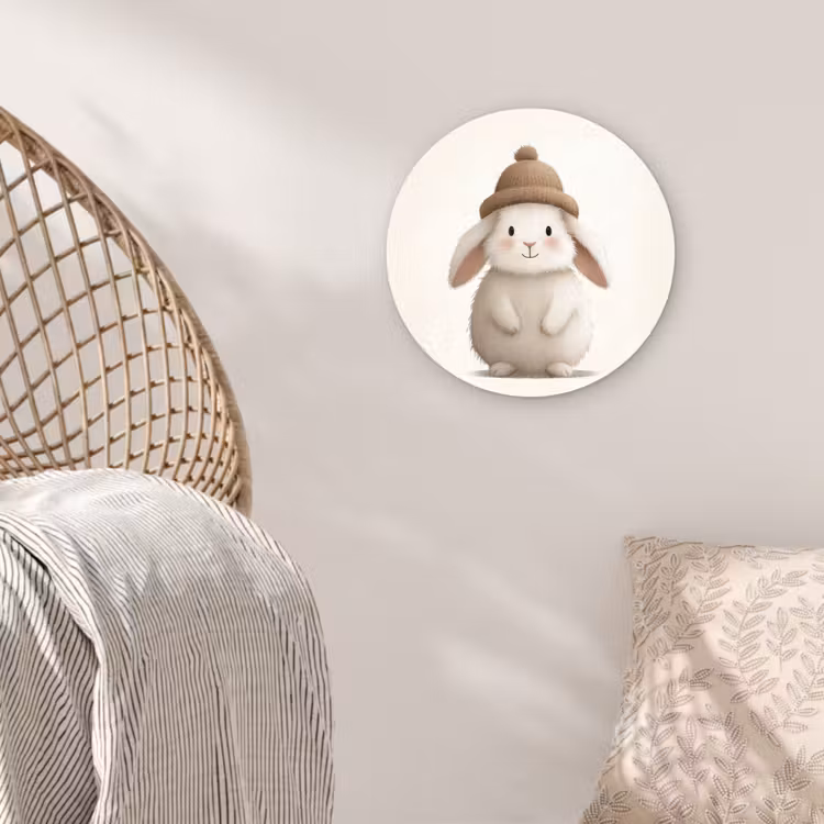 Wandcirkel - Glas - Konijn - Muts - Oren - Beige — 5
