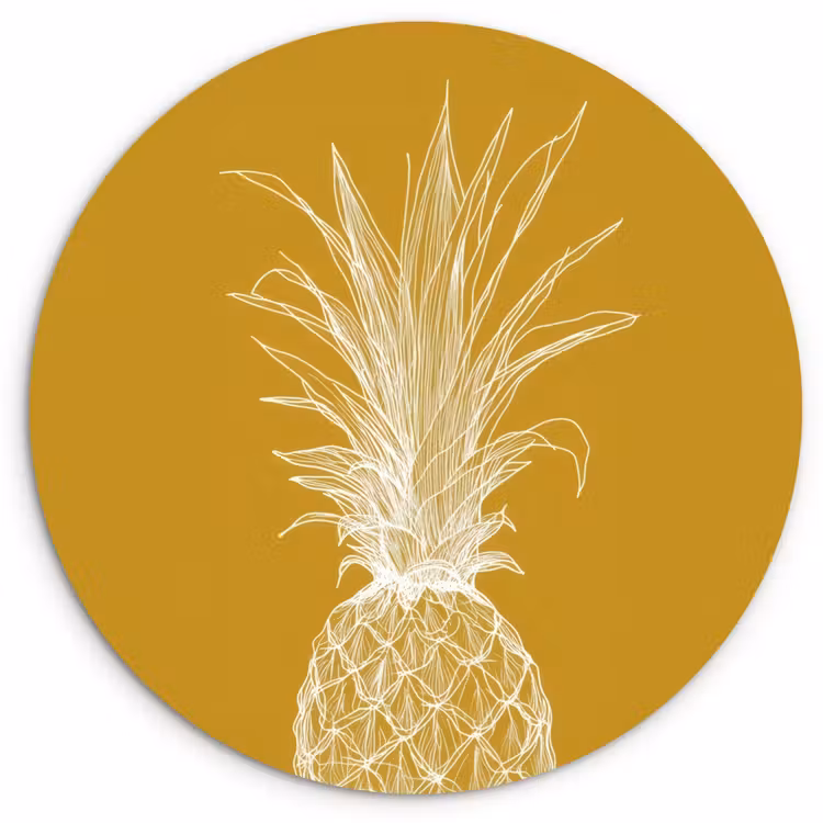 Wandcirkel - Glas - Lijnillustratie - Ananas - Bladkroon - Okergeel — 1