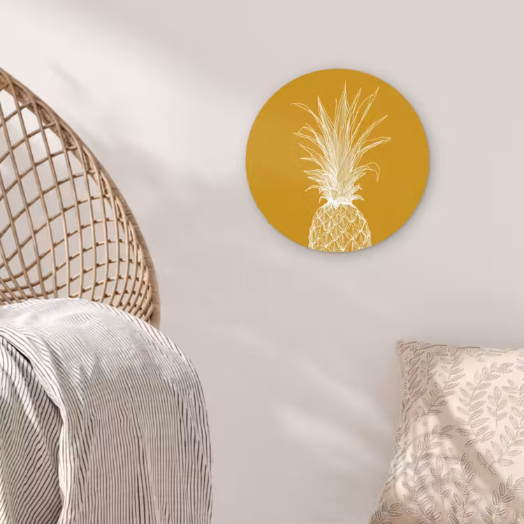 Wandcirkel - Glas - Lijnillustratie - Ananas - Bladkroon - Okergeel — 5