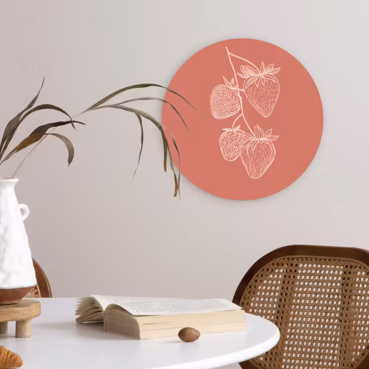 Wandcirkel - Glas - Minimalistisch - Illustratie - Aardbei - Tak — 4