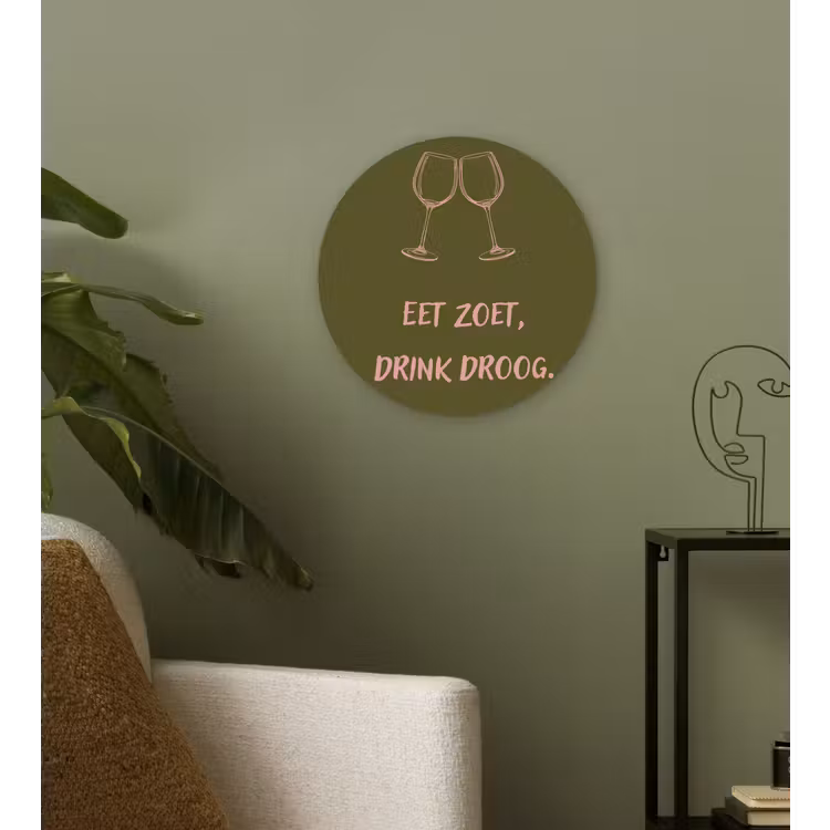Wandcirkel - Glas - Roze - Groen - Wijn - Quote — 3