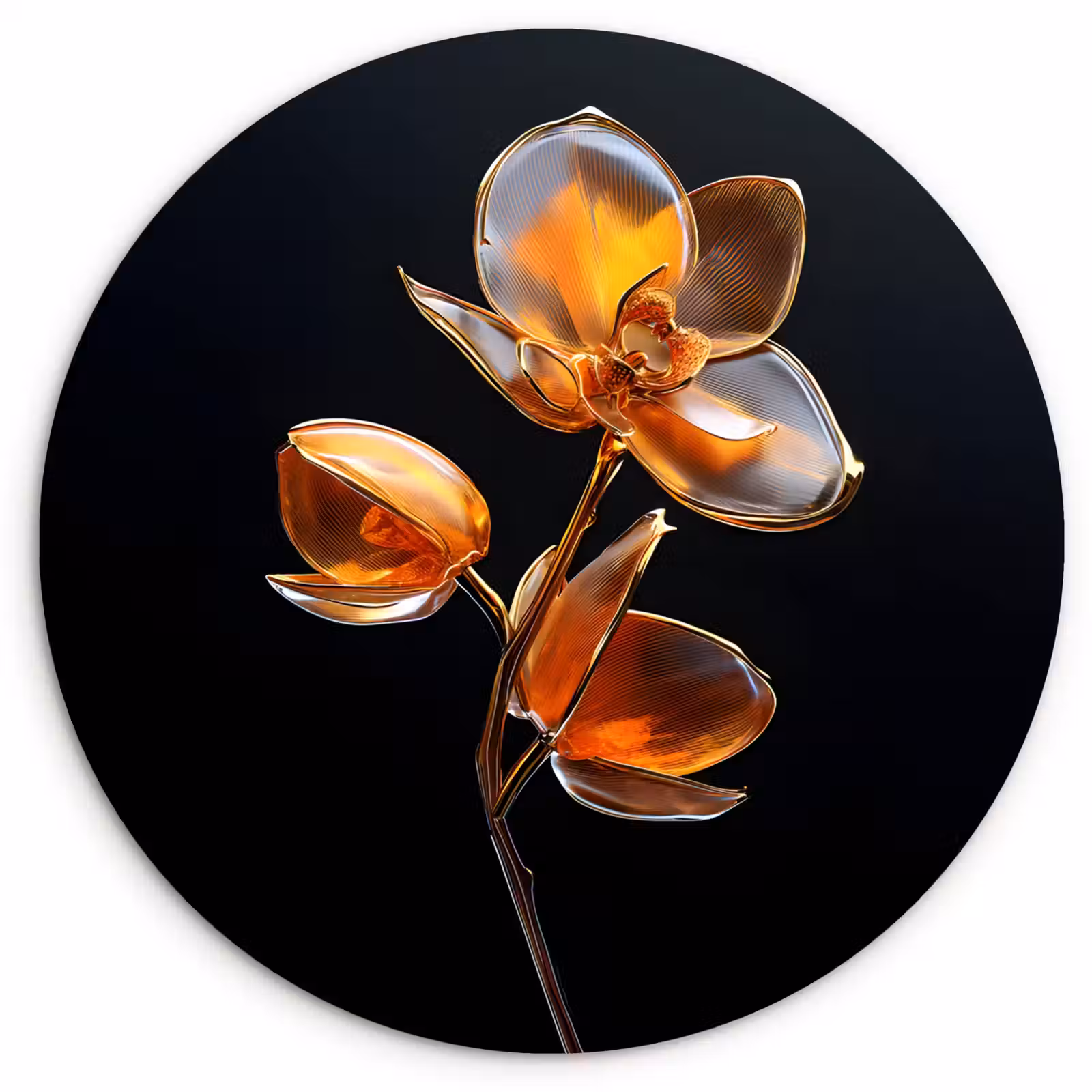 Wandcirkel - Glas - Bloem - Orchidee - Oranje — 1