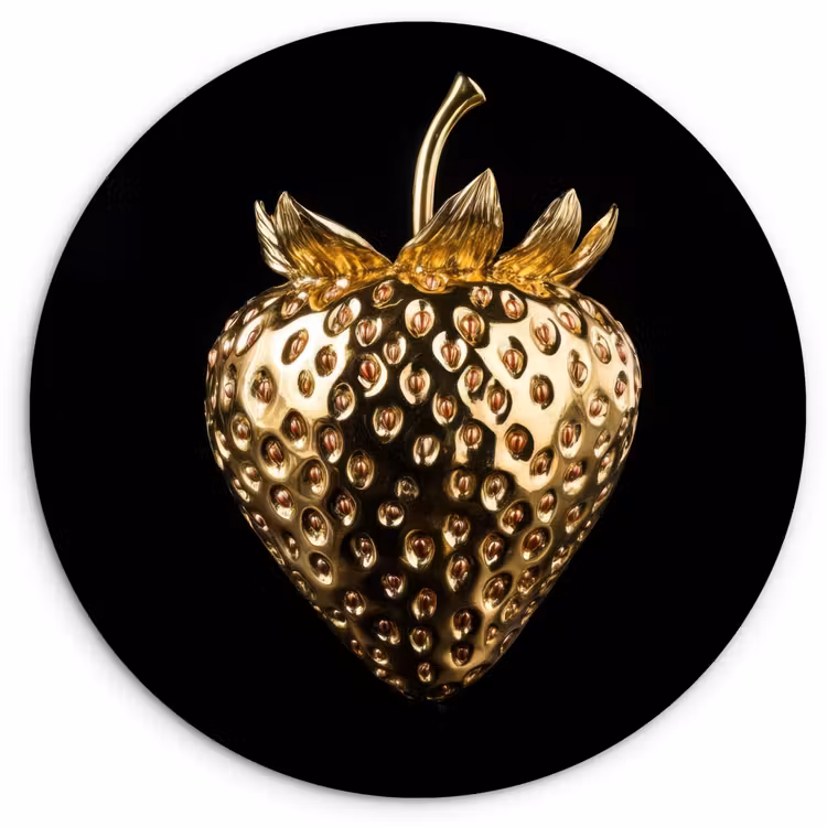Wandcirkel - Glas - Aardbei - Goud - Zwart - Chrome — 1