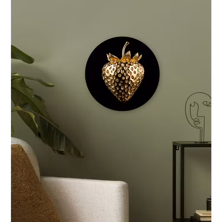 Wandcirkel - Glas - Aardbei - Goud - Zwart - Chrome — 3