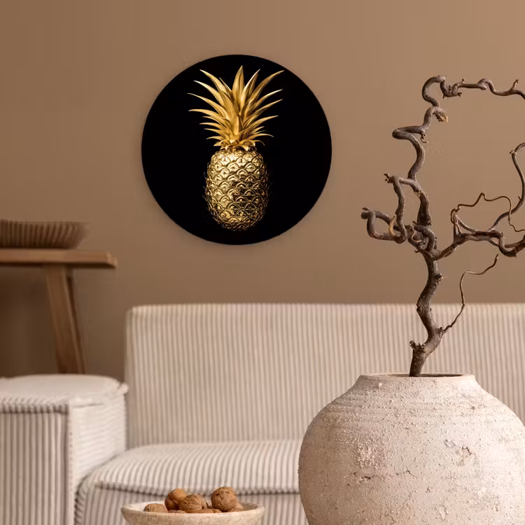Wandcirkel - Glas - Ananas - Zwart - Goud - Luxe — 2