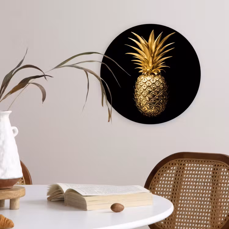 Wandcirkel - Glas - Ananas - Zwart - Goud - Luxe — 4