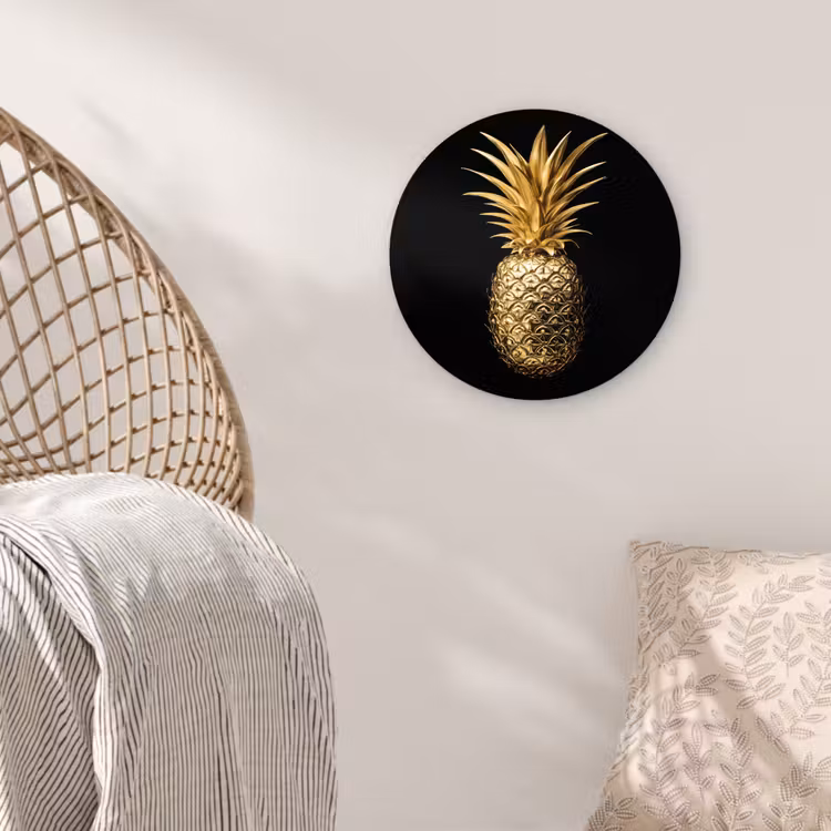 Wandcirkel - Glas - Ananas - Zwart - Goud - Luxe — 5