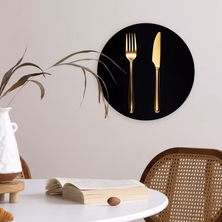 Wandcirkel - Glas - Bestek - Goud - Mes - Vork — 4