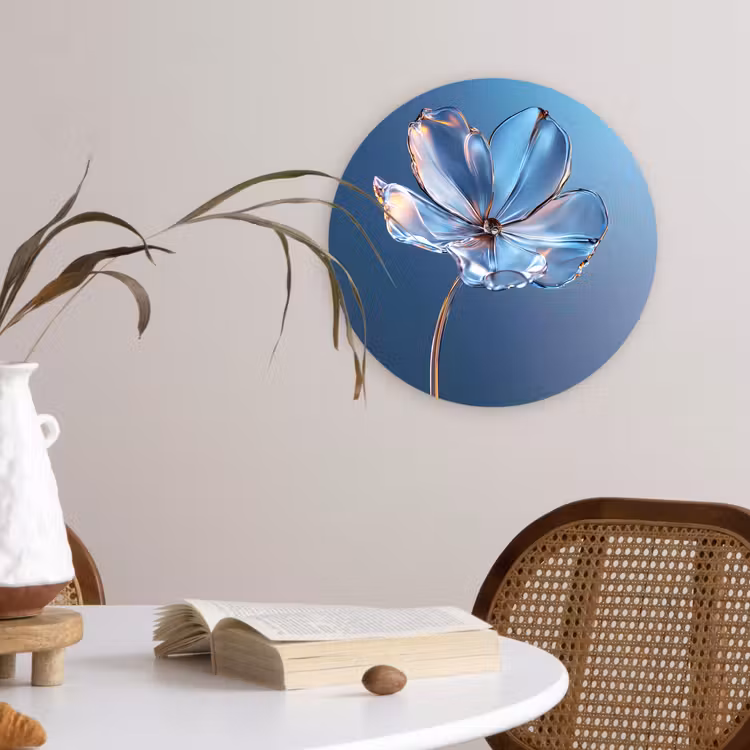 Wandcirkel - Glas - Blauw - Bloem - Glazen - Sierlijk — 4