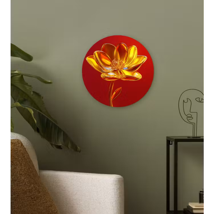 Wandcirkel - Glas - Bloem - Goud - Glazen — 3