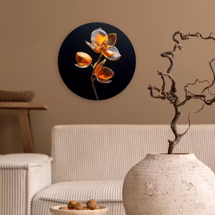 Wandcirkel - Glas - Bloem - Orchidee - Oranje — 2