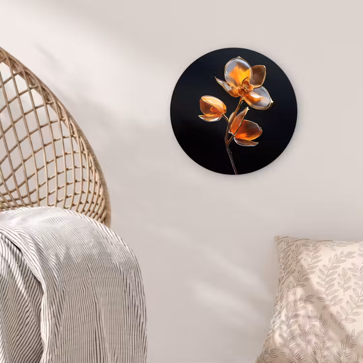 Wandcirkel - Glas - Bloem - Orchidee - Oranje — 5