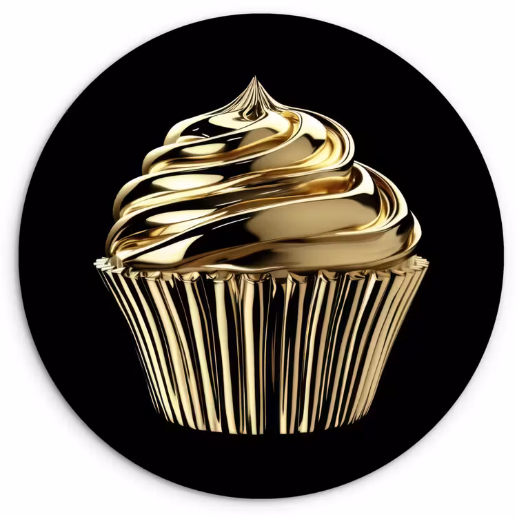 Wandcirkel - Glas - Cupcake - Eten - Goud - Zwart — 1