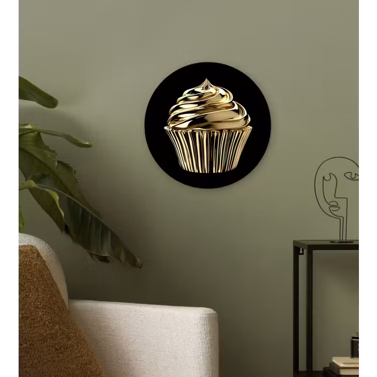 Wandcirkel - Glas - Cupcake - Eten - Goud - Zwart — 3