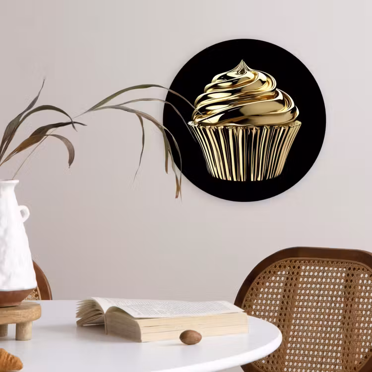 Wandcirkel - Glas - Cupcake - Eten - Goud - Zwart — 4