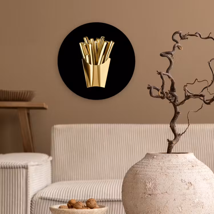 Wandcirkel - Glas - Friet - Goud - Chrome - Eten — 2