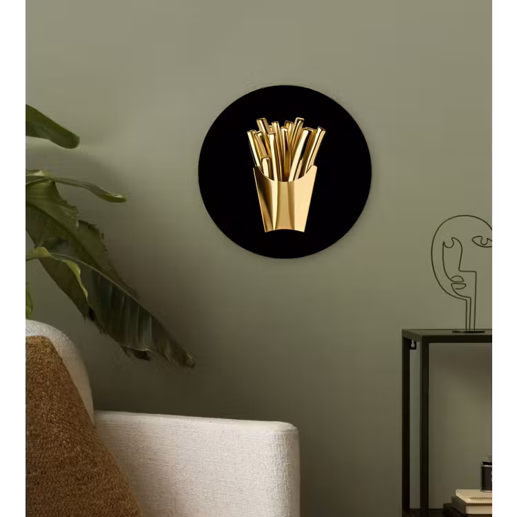 Wandcirkel - Glas - Friet - Goud - Chrome - Eten — 3