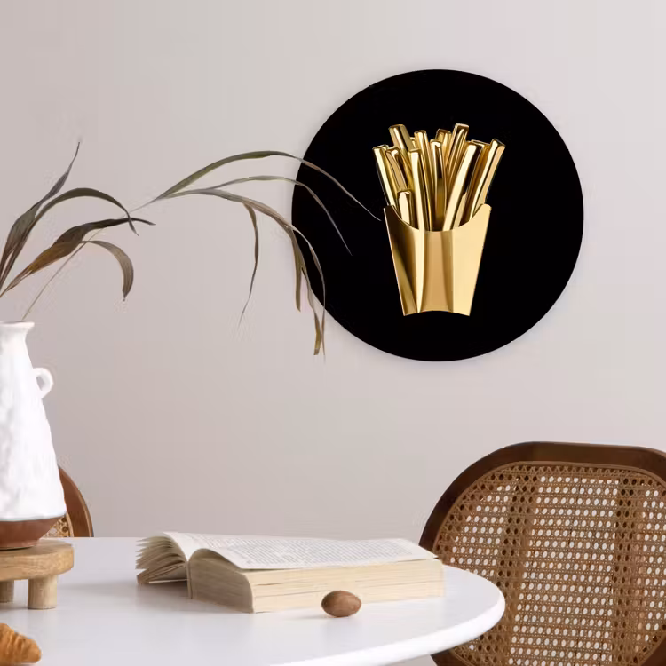 Wandcirkel - Glas - Friet - Goud - Chrome - Eten — 4