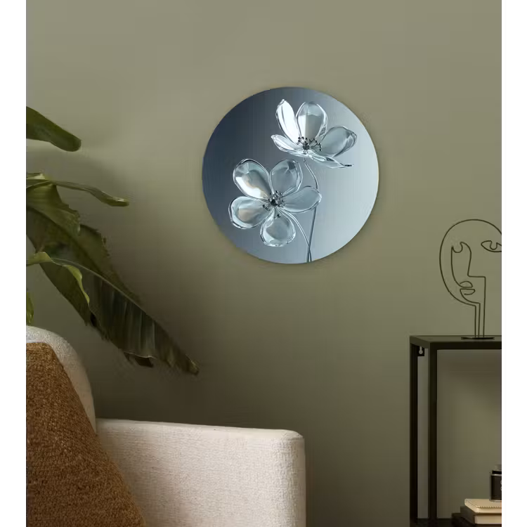 Wandcirkel - Glas - Kristal - Bloemen - Grijs — 3