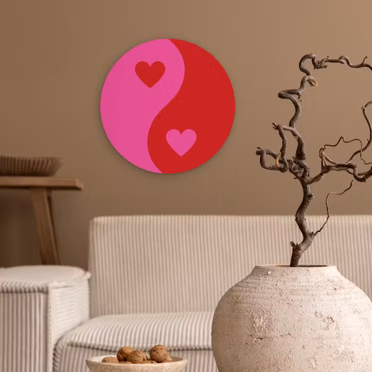 Wandcirkel - Glas - Minimalistisch - Rood - Roze - Hartjes — 2