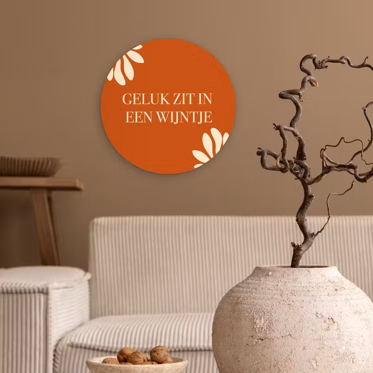 Wandcirkel - Glas - Oranje - Wijntje - Quote — 2