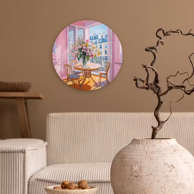 Wandcirkel - Glas - Pink - City - Bloemen — 2