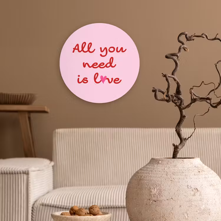Wandcirkel - Glas - Tekst - Roze - Love - Hart — 2