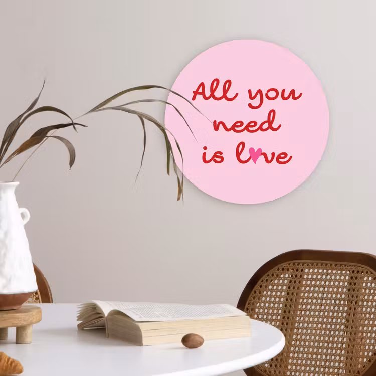 Wandcirkel - Glas - Tekst - Roze - Love - Hart — 4