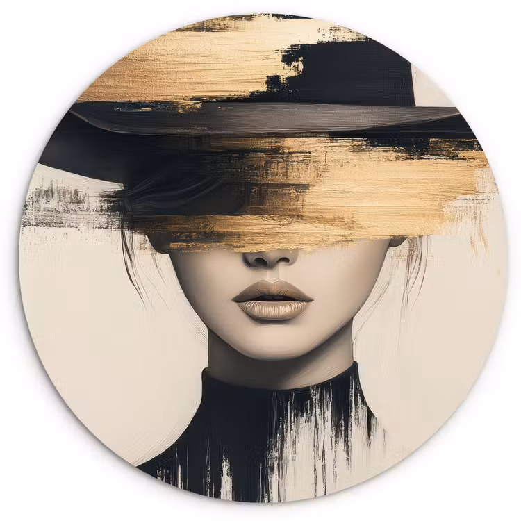 Wandcirkel - Glas - Vrouw - Hoed - Verf — 1