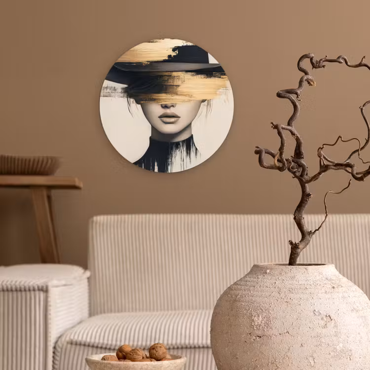Wandcirkel - Glas - Vrouw - Hoed - Verf — 2