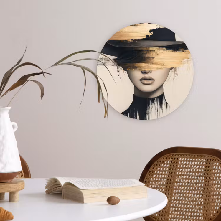 Wandcirkel - Glas - Vrouw - Hoed - Verf — 4