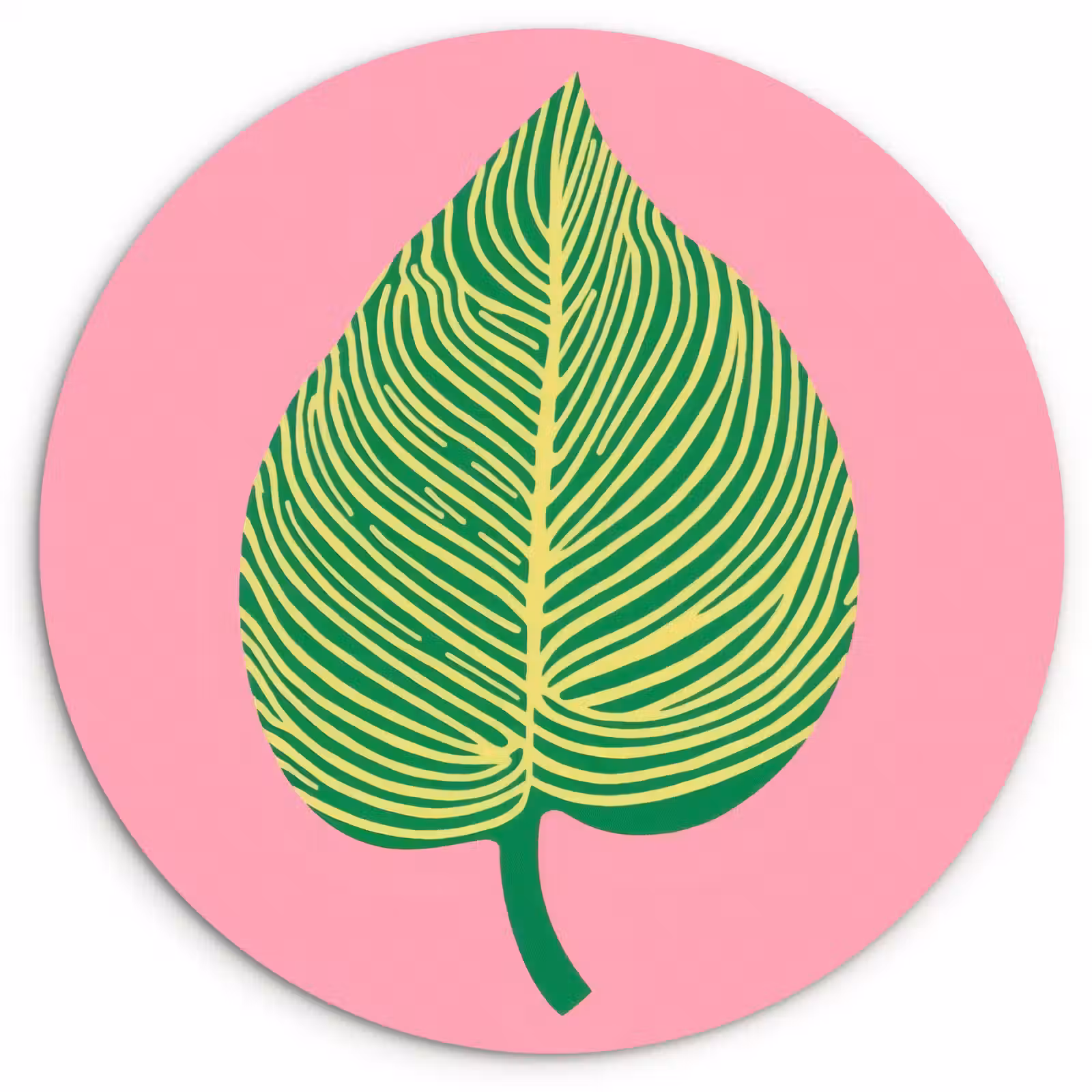Wandcirkel - Glas - Illustratie - Blad - Minimalistisch - Groen — 1