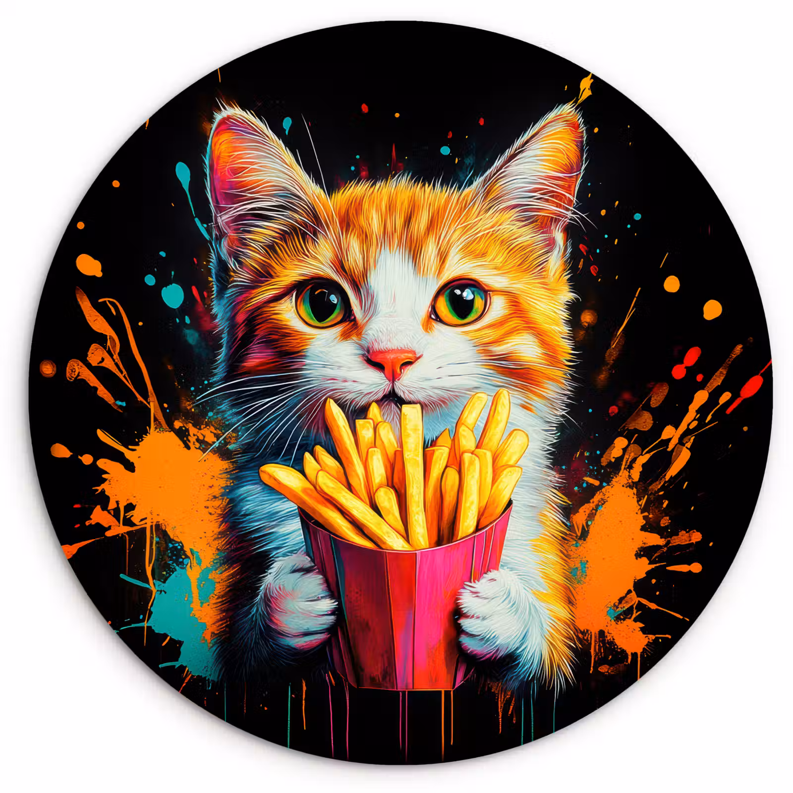 Wandcirkel - Glas - Kat - Eten - Patat - Graffiti - Abstract — 1