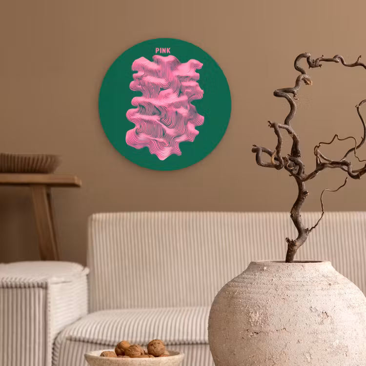 Wandcirkel - Glas - Abstract - Pink - Lijnen - Groen — 2